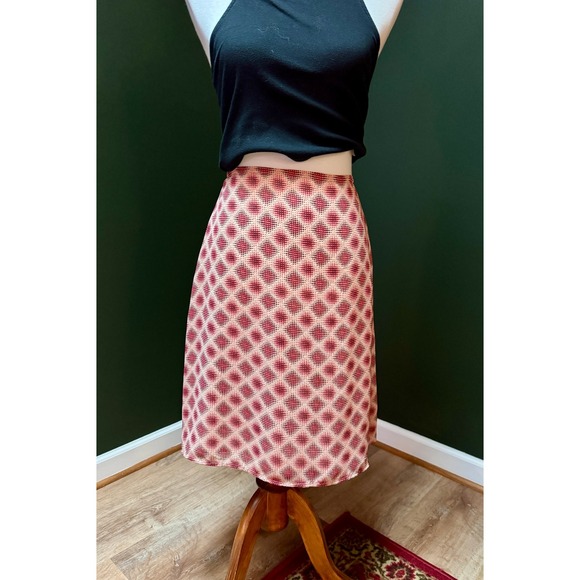 Y2K Old Navy Red Geometric Print Midi Skirt Women's Size 6 - Picture 1 of 7